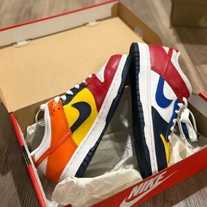 Nike Dunk Low Red, Orange, Yellow, and Blue Sneakers